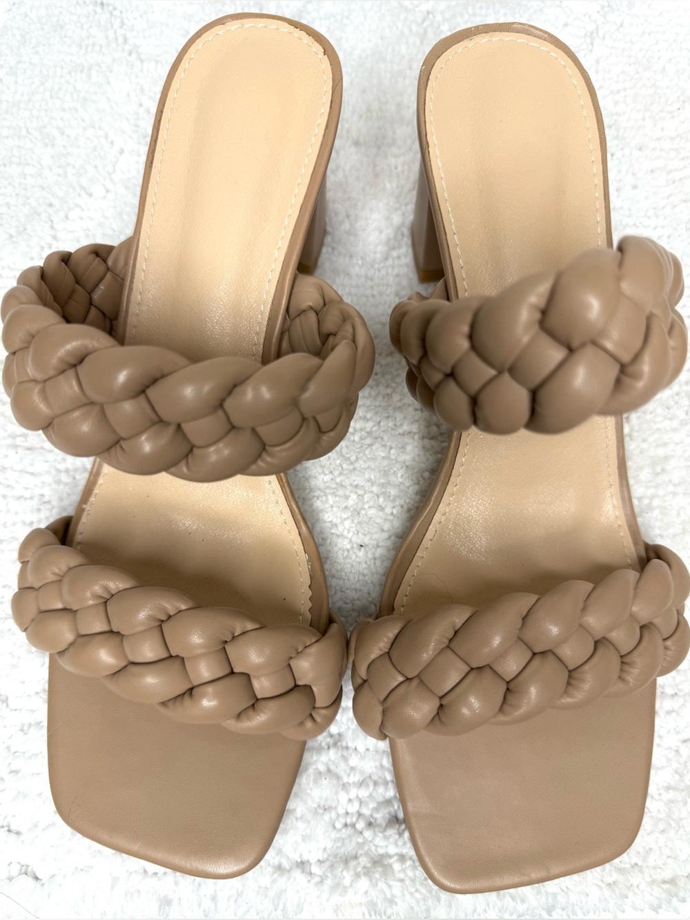 Taupe Braided Double Strap Block Heel Mules EU 41